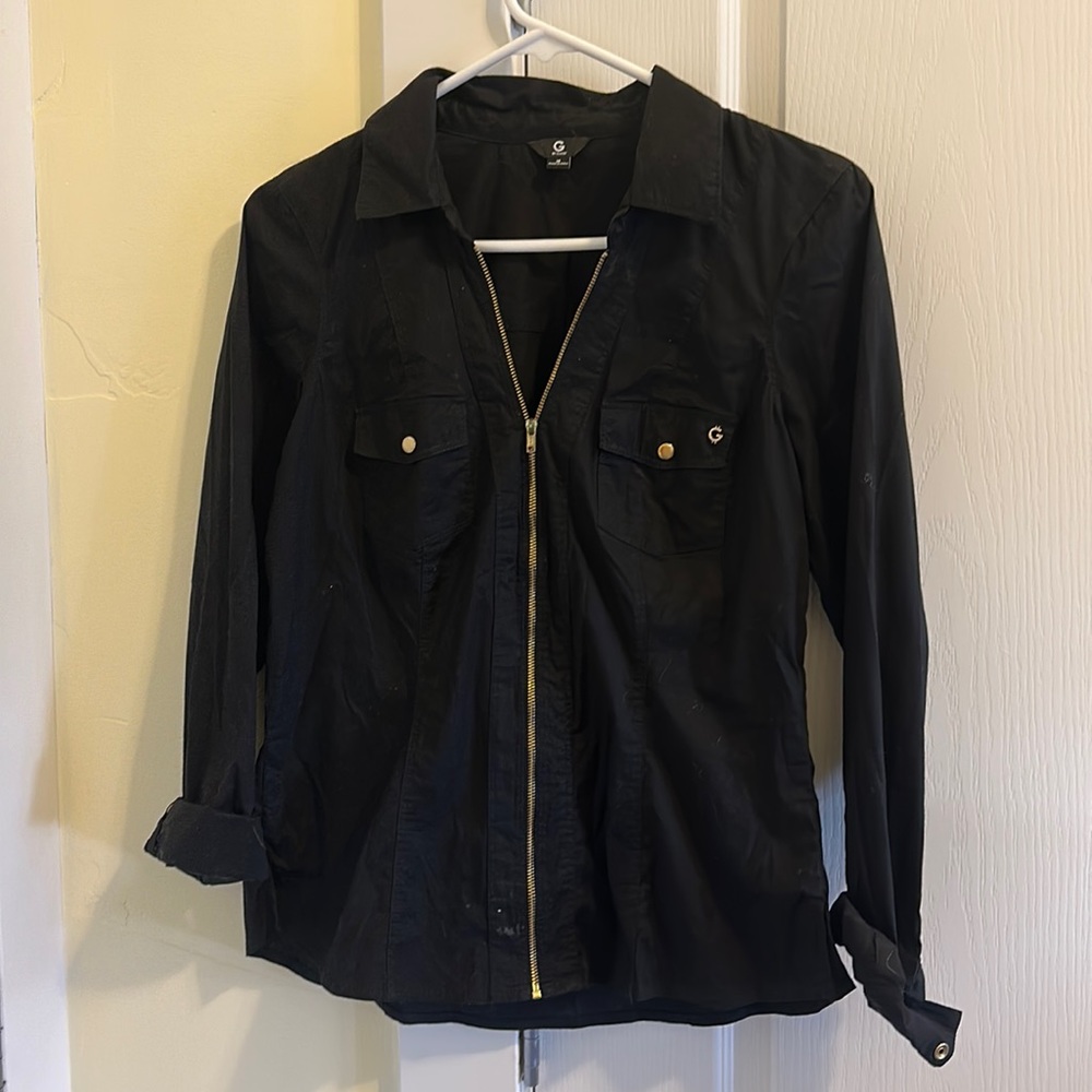 G by Guess Janine black zip blouse